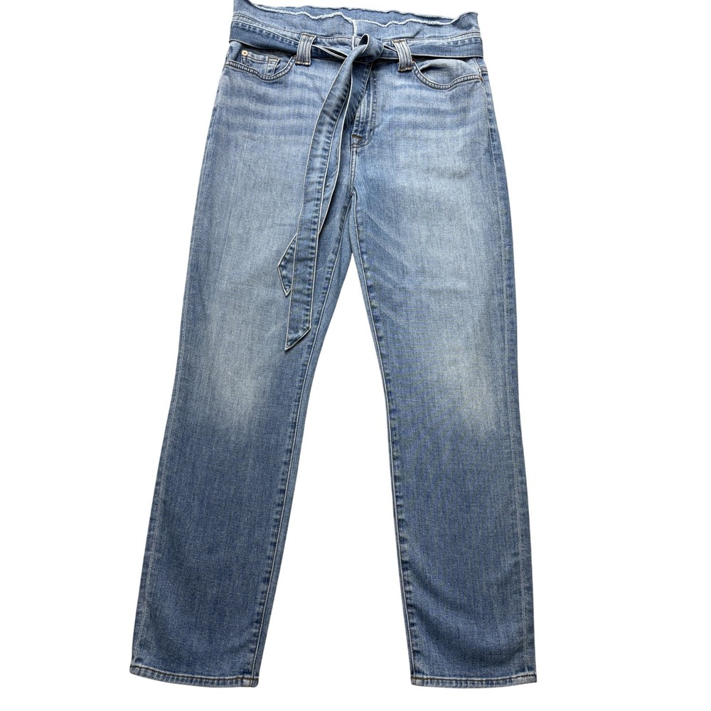 7 For All Mankind Womens Jeans 32x25.5 Blue Paperbag High Rise Belted Cropped